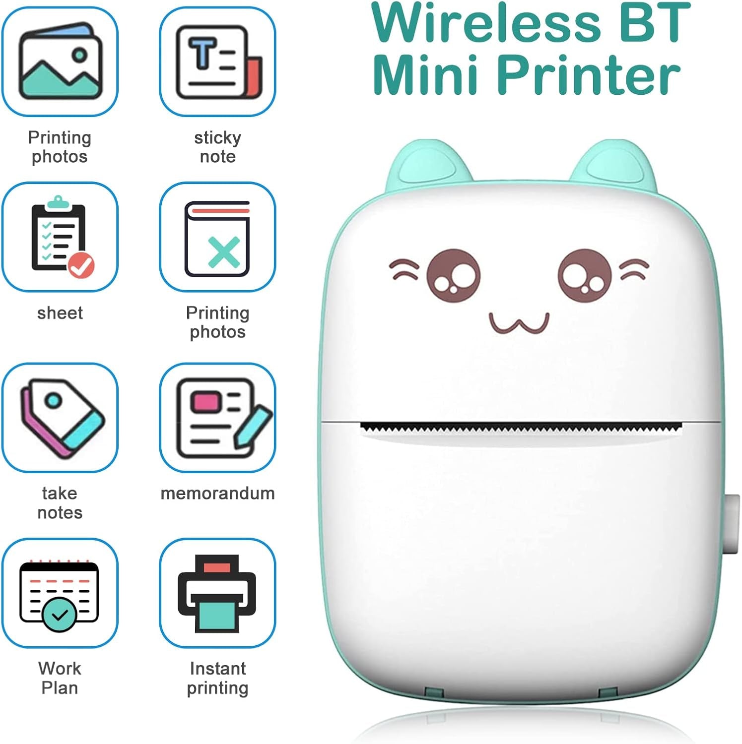 Mini Portable Bluetooth Thermal Printer for Black and White Ink Less Printing